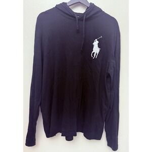 Polo Ralph‎ Lauren Men's Black Big Pony Logo Graphic Big Pony Hooded T-Shirt